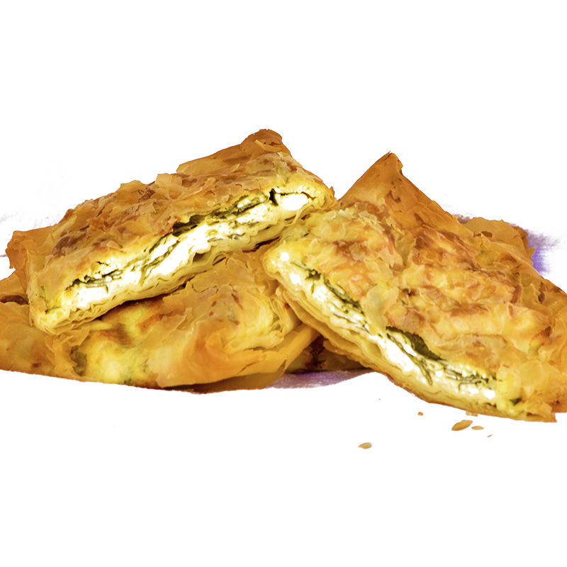 Banitsa with feta cheese, eggs and spinach