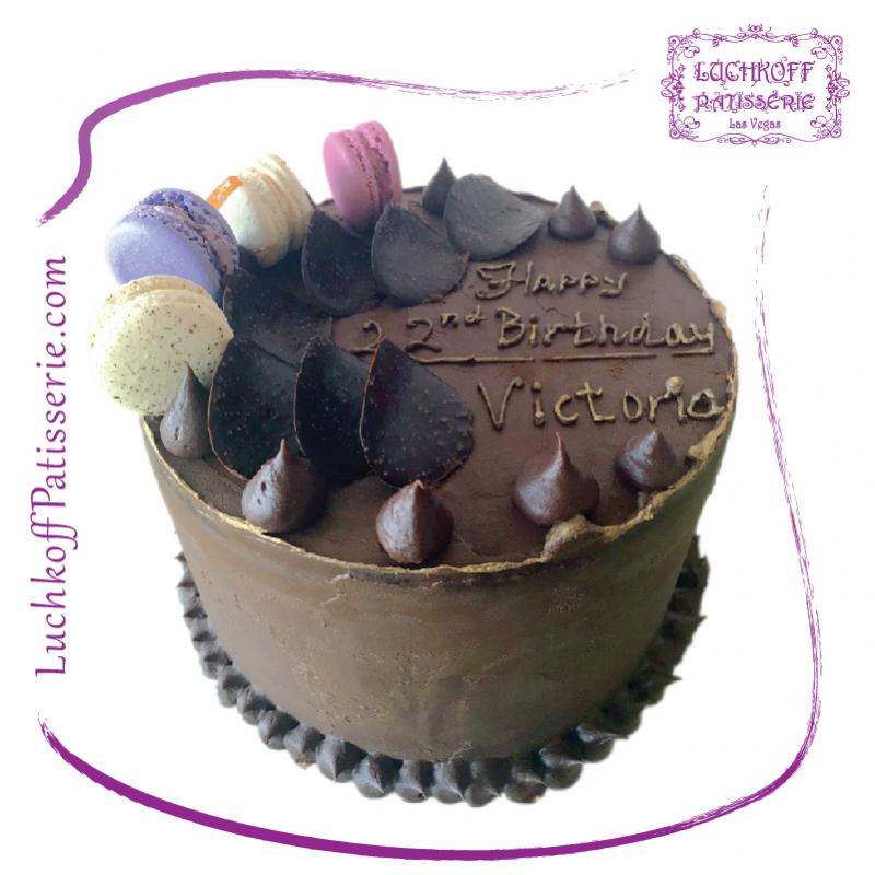 Chocolate Cake with French Macarons